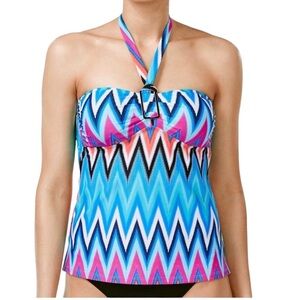 NEW Island Escape Striped Bandini Halter Tankini Top Size 6 Swimsuit Small